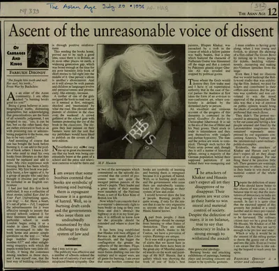 Farrukh Dhongi (Reporter), Ascent of the Unreasonable Voice of Dissent, 1998, Newspaper Clipping
