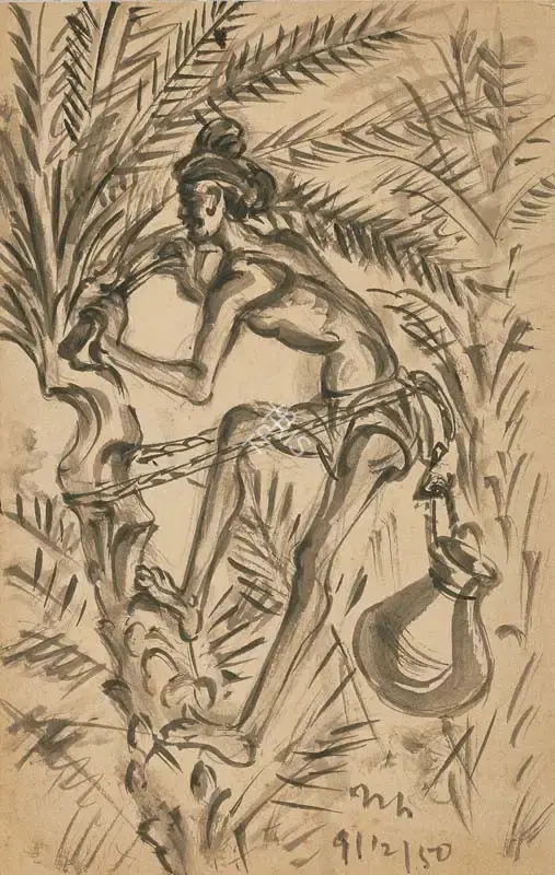 Nandalal Bose (Artist), Untitled (Toddy Tapper), 1950, Drawing