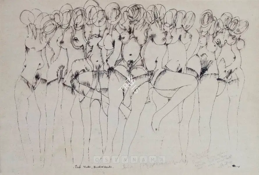 Avinash Chandra (Artist), Ten Nudes, Hundred Heads, 1963, Drawing
