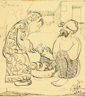 F.N. Souza (Artist), Untitled (Fruit Seller), 1940, Drawing