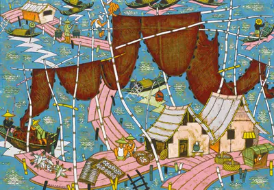 A.A. Almelkar (Artist), Untitled (Drying the Nets), Drawing