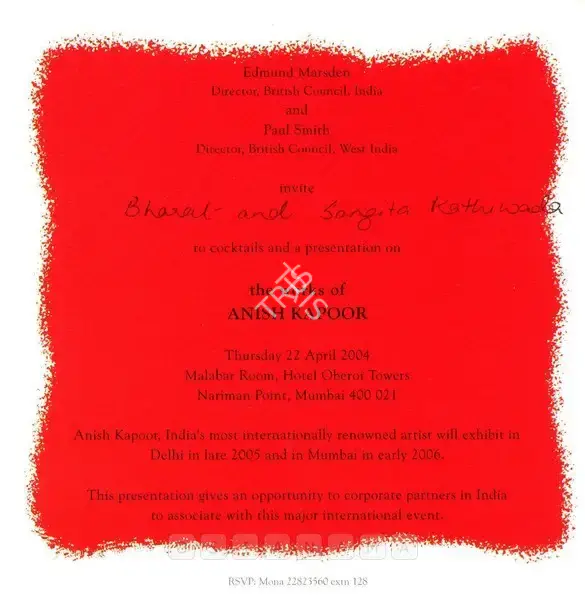 Anish Kapoor (Artist), The Works of Anish Kapoor, 2004, Solo Exhibition Invitation
