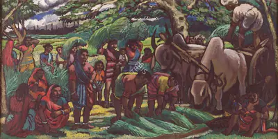 Chittaprosad (Artist), Village Scene at Harvesting, 1951, Painting