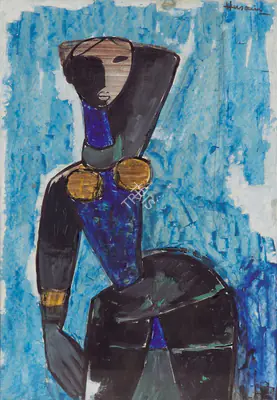 M.F. Husain (Artist), Untitled (Woman), 1955, Painting