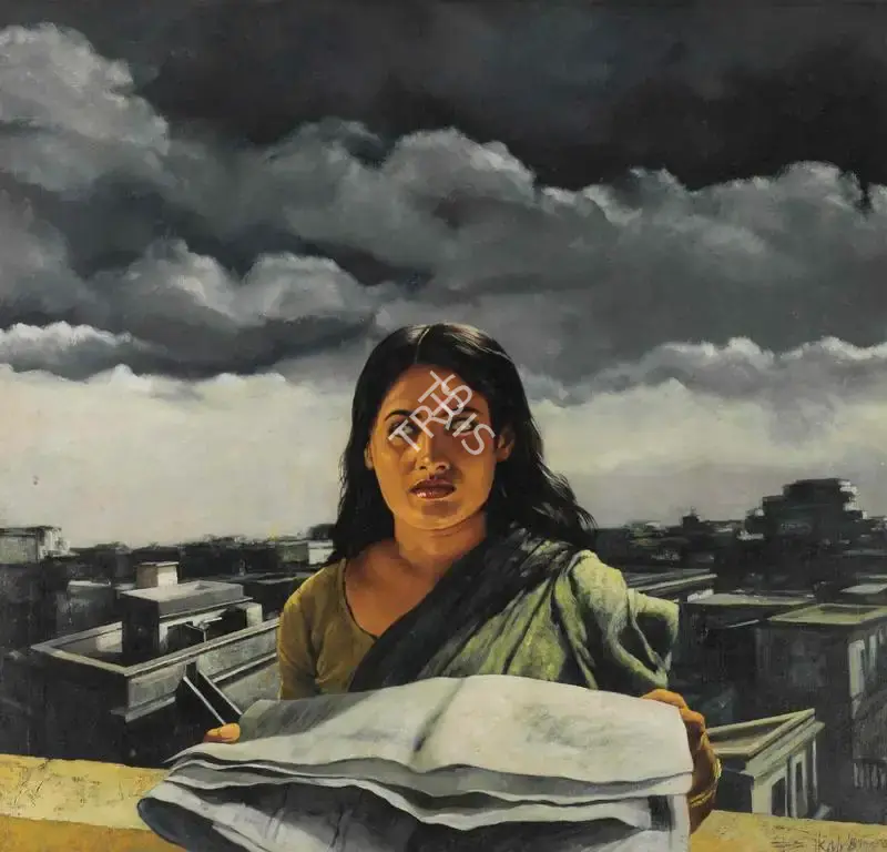 Bikash Bhattacharjee (Artist), Untitled (She with a Newspaper), 1981, Painting