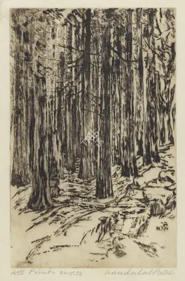 Nandalal Bose (Artist), Untitled (Trees), 1938, Print