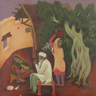 A.A. Raiba (Artist), Untitled (Farmer's Family), 1972, Painting