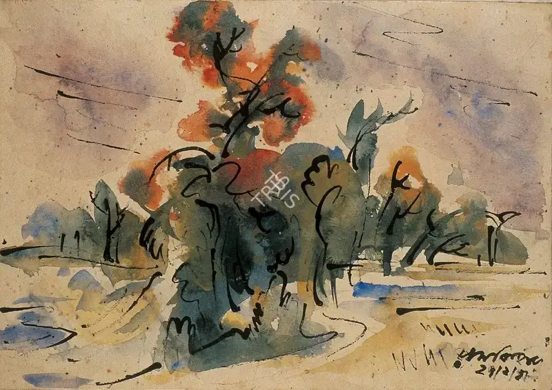 Ramkinkar Baij (Artist), Landscape, 1951, Painting