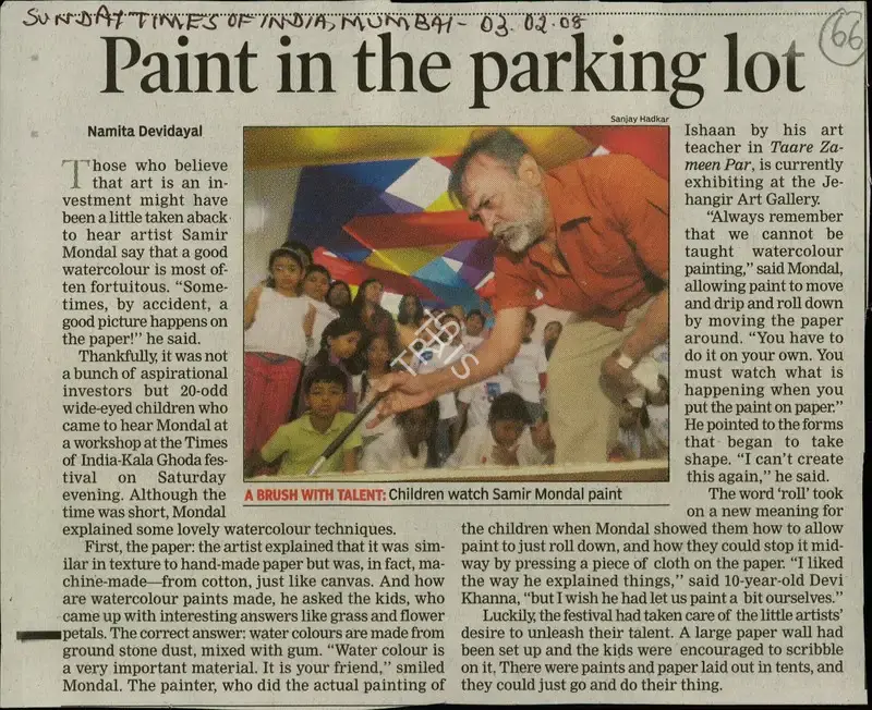 Namita Devidayal (Reporter), Paint in the Parking Lot, 2008, Newspaper Clipping
