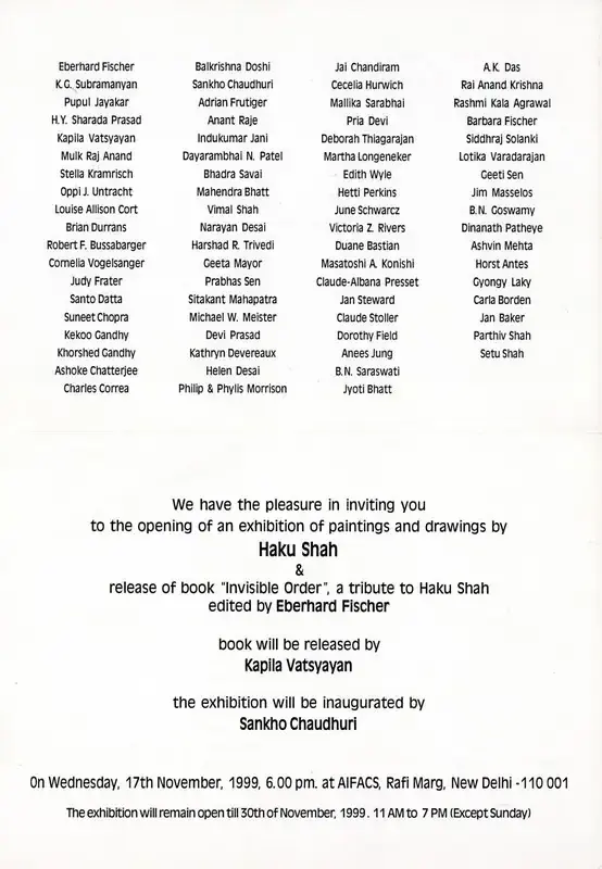 Haku Shah (Artist), An Exhibition of Paintings and Drawings, 1999, Solo Exhibition Invitation
