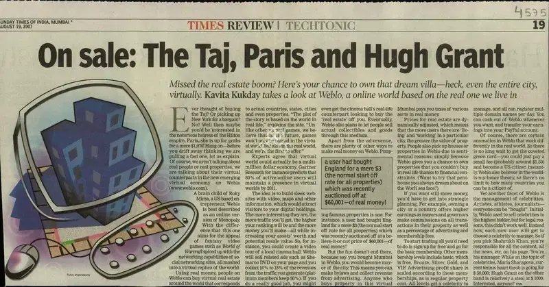 Kavita Kukday (Reporter), On sale: The Taj Paris and Hugh Grant, 2007, Newspaper Clipping