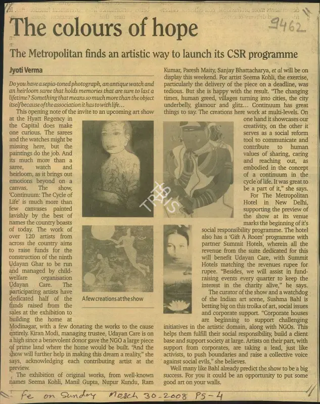 Jyoti Verma (Reporter), The Colours of Hope, 2008, Newspaper Clipping