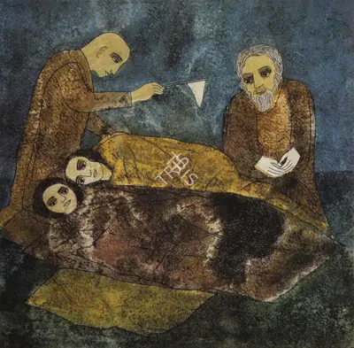 Badri Narayan (Artist), Meditation On Two Reclining Figures, 1991, Painting