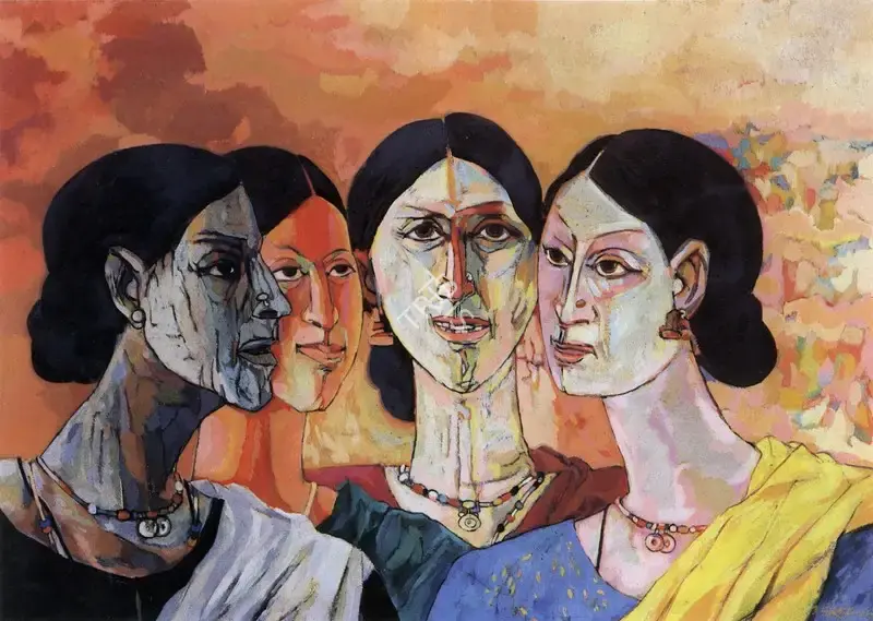 K. Laxma Goud (Artist), Four Women, Painting