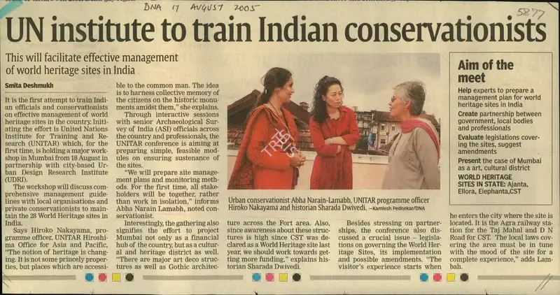 Smita Deshmukh (Reporter), UN Institute to Train Indian Conservationists, 2005, Newspaper Clipping