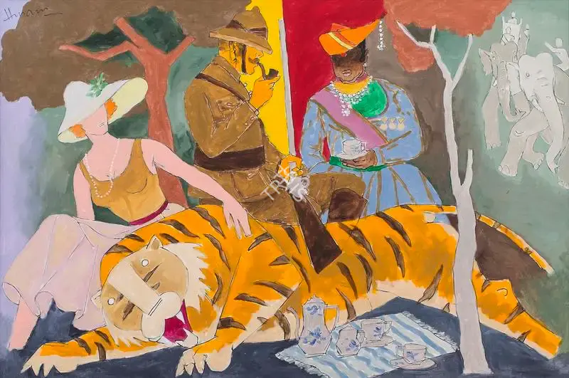 M.F. Husain (Artist), Afternoon Tea After the Kill, 1989, Painting