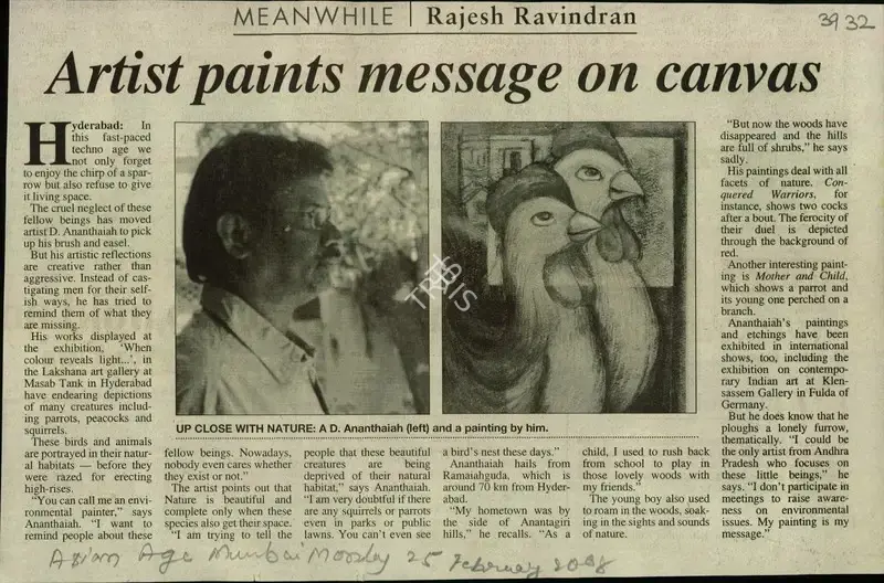 Rajesh Ravindran (Reporter), Artist Paints Message On Canvas, 2008, Newspaper Clipping