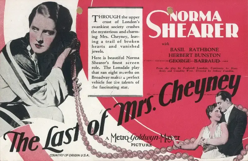 Sidney Franklin (Director), The Last of Mrs. Cheyney, 1929, Handbill