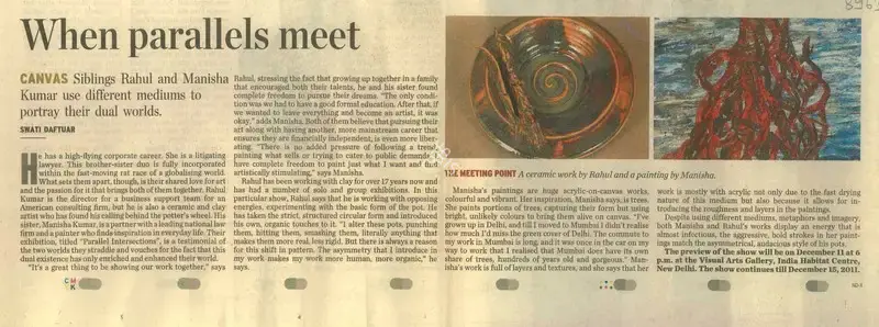 Swati Daftuar (Reporter), When Parallels Meet, 2011, Newspaper Clipping