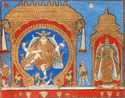 Tanjore School (Artist), Natraja and Parvati, 1900, Painting