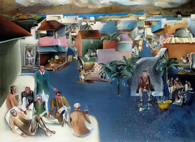 Khakhar, Bhupen P. (Artist). The Celebration of Guru Jayanti (work lost). Oil on Canvas, 1980 | Bhupen Khakhar 1934 - 2003, 2003 | Painting | FineArts | 00149763