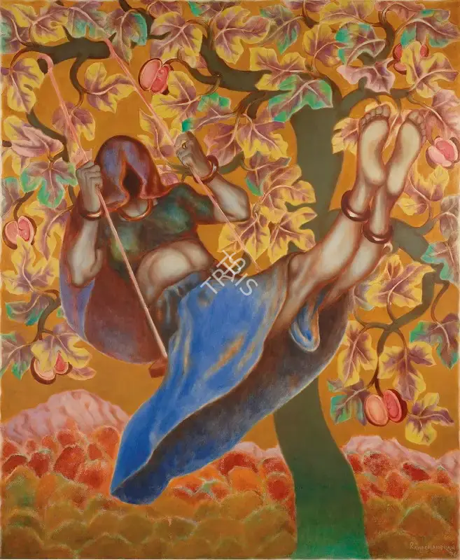 A. Ramachandran (Artist), Nuclear Ragini Series: Nayika on Swing, 1976, Painting