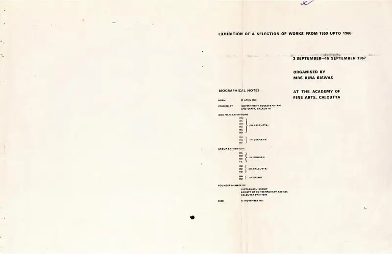 Nikhil Biswas (Artist), Exhibition of a selection of works from 1950 upto 1966, 1967, Solo Exhibition Catalogue