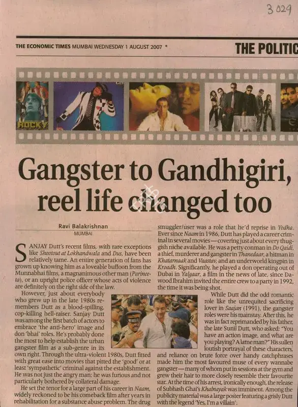 Ravi Balakrishnan (Reporter), Gangster to Gandhigiri, Reel life Changed Too, 2007, Newspaper Clipping