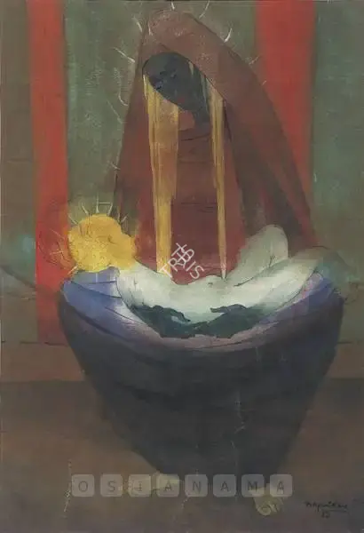 Vishwanath Nageshkar (Artist), Madonna & Child, 1980, Painting