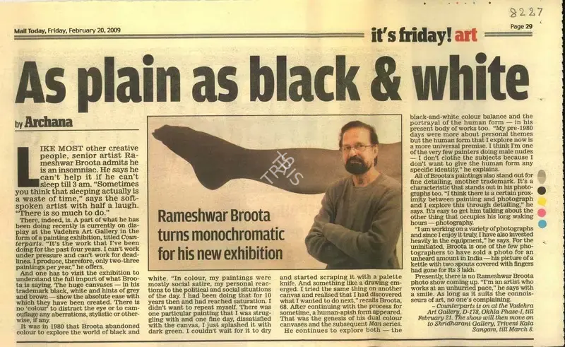 Archana Khare (Reporter), As Plain as Black & White, 2009, Newspaper Clipping