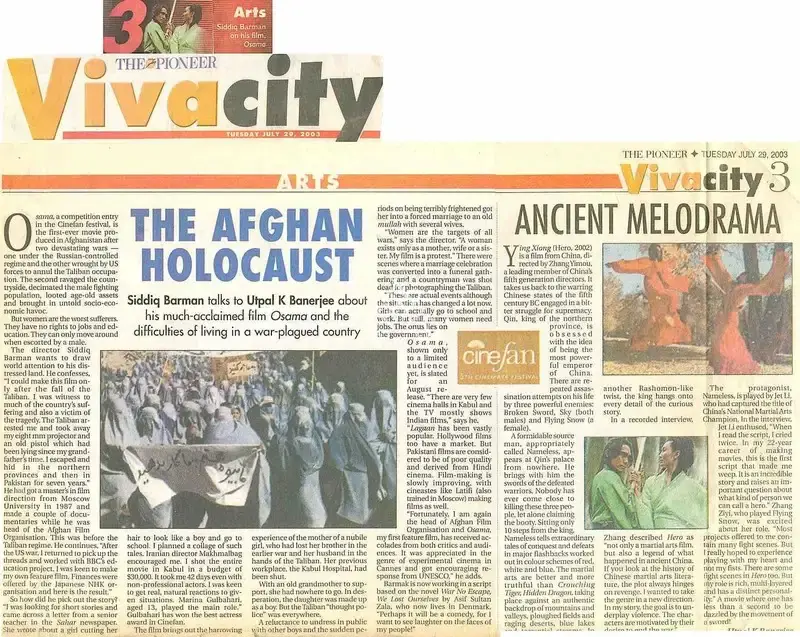 Utpal K. Banerjee (Writer), The Afghan Holocaust, 2003, Newspaper Clipping