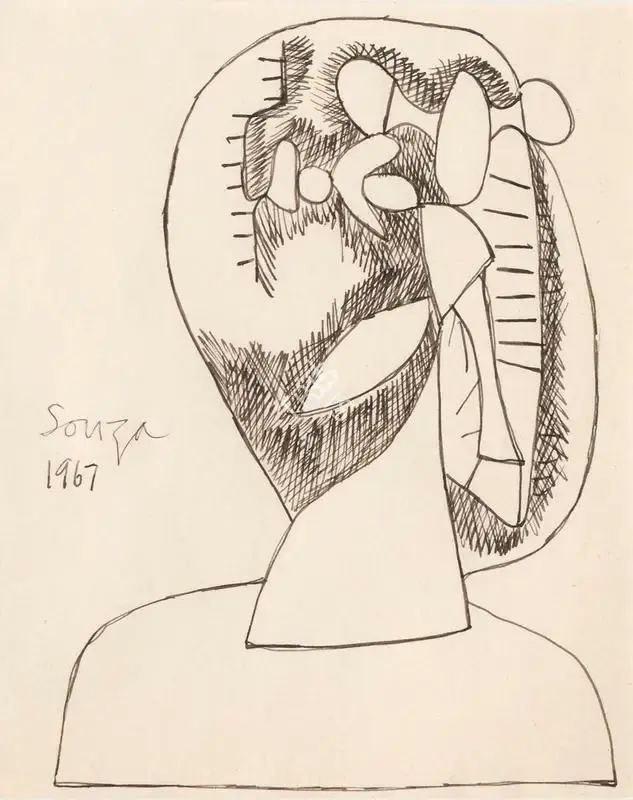 F.N. Souza (Artist), Untitled (Head), 1967, Drawing