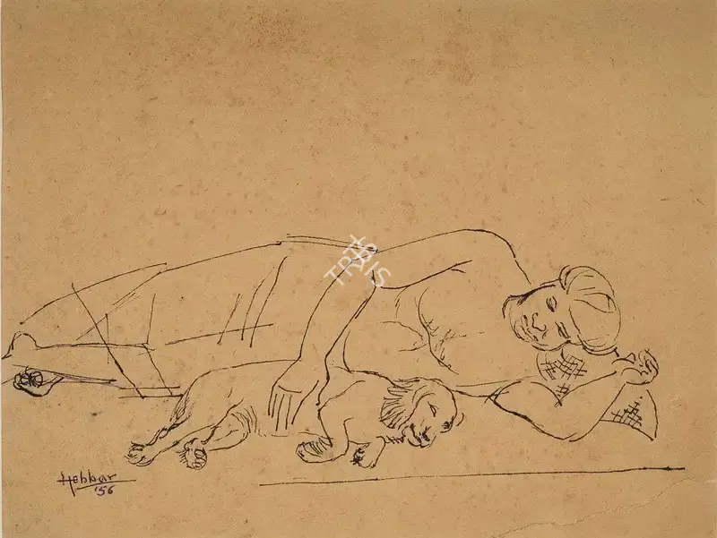 K.K. Hebbar (Artist), Untitled (Prof. N S Bendre and Pet) (Double-sided work), 1956, Drawing