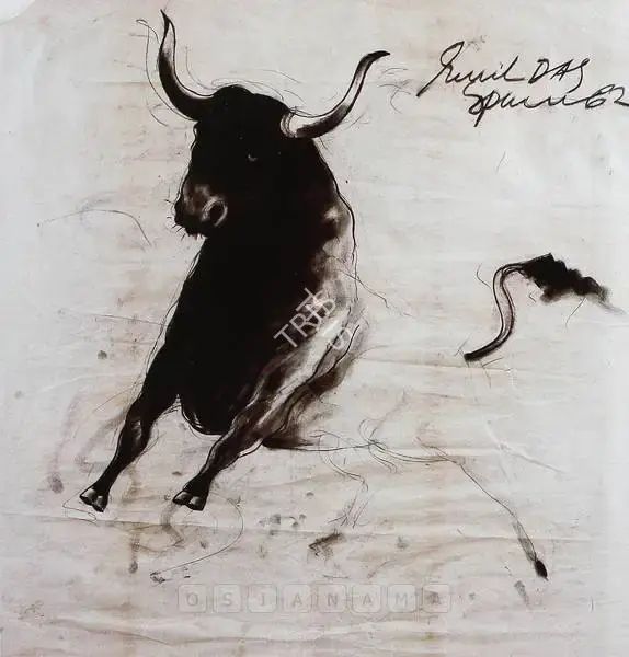 Sunil Das (Artist), Bull, 1962, Drawing