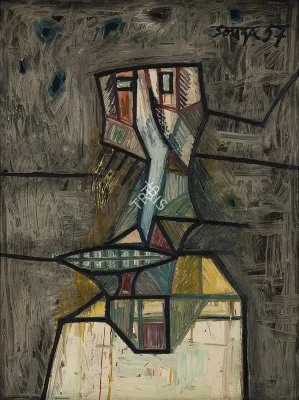 F.N. Souza (Artist), Broken Head, 1957, Painting