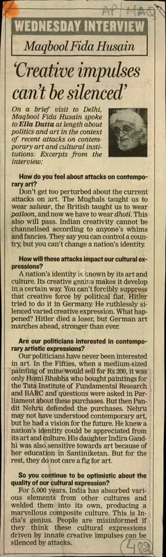 Ella Datta (Reporter), Creative Impulses can't be Silenced, Newspaper Clipping