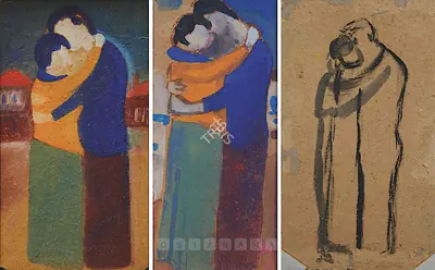 Jamini Roy (Artist), Kiss, 1925, Painting