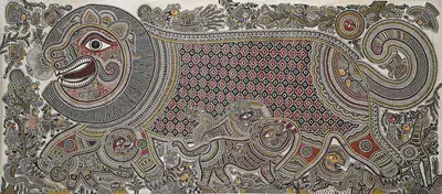 Satya Narayan Lal Karn & Moti Karn (Artist), Family of Lions, 2007, Drawing