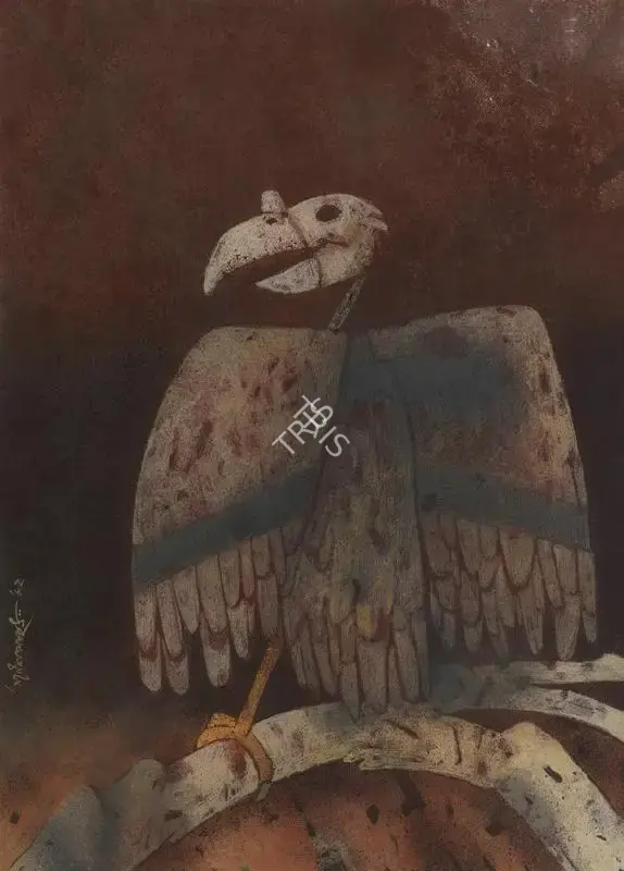 Ganesh Pyne (Artist), Vulture, 1962, Painting