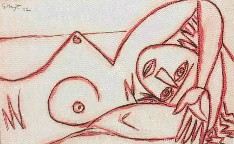 George Keyt (Artist), Untitled (Reclining Nude), 1952, Painting