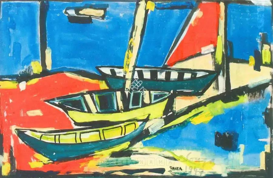 F.N. Souza (Artist), Fishing Boats, 1947, Painting
