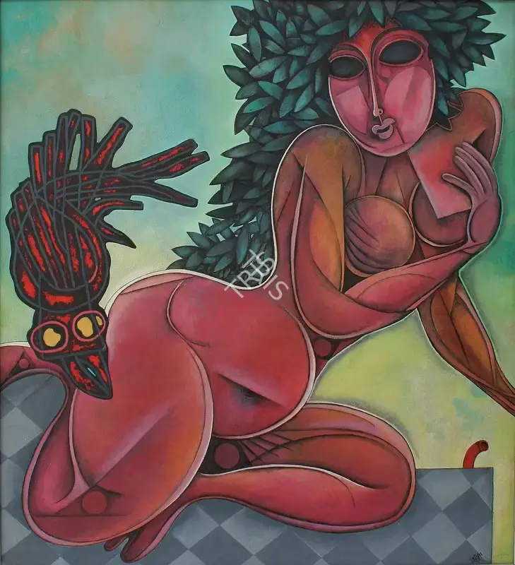 Prokash Karmakar (Artist), Nude with Bird, 2003, Painting