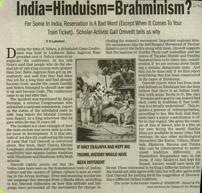 C.S. Lakshmi (Reporter), India=Hinduism=Brahminism, 2006, Newspaper Clipping
