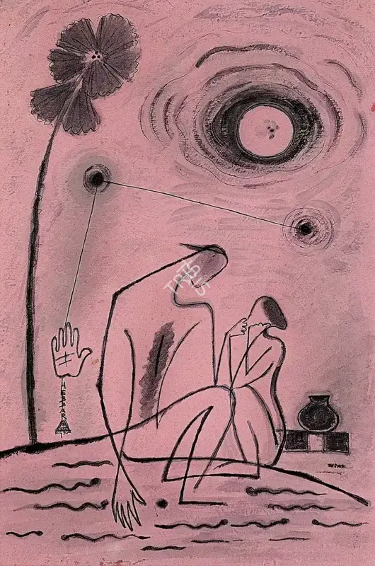 K.K. Hebbar (Artist), T te- -T te, 1952, Painting