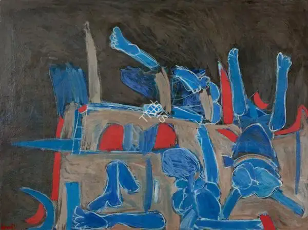 Subramanyan, K.G. (Artist). Banaras Ghat, 1965 | Painting, Sa.Onl/20.01.21, 2021 · Saffronart
