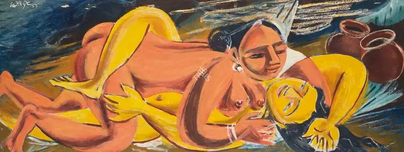 George Keyt (Artist), Untitled (By the Stream), 1955, Painting