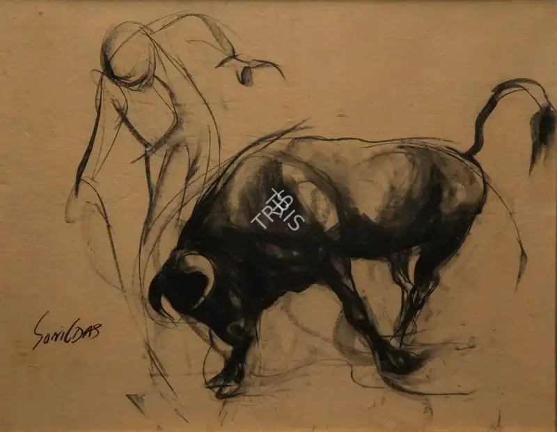Das, Sunil (Artist). Untitled (Bull and Man), n.d. | Painting, Ar.Onl/20.12.23, 2023 · Artiana