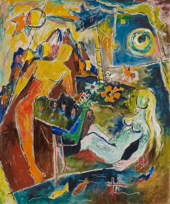 M.F. Husain (Artist), Creation, 1951, Painting