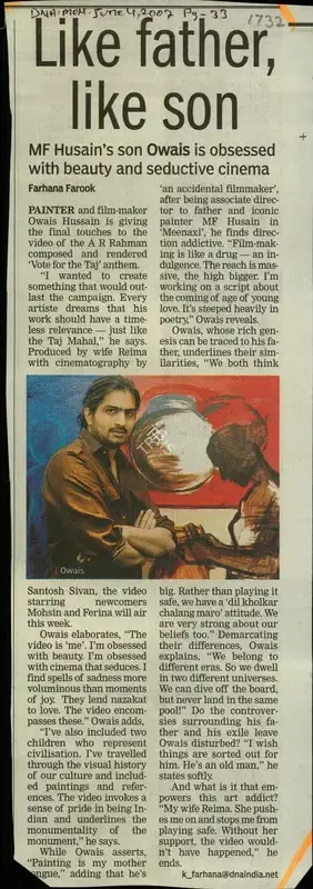 Farhana Farook (Reporter), Like father,like son, 2007, Newspaper Clipping