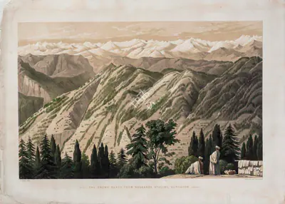 T. Picken (Lithographer), The Snowy Range from Nagkanda Staging Bungalow - Sunset, 1852, Lithograph